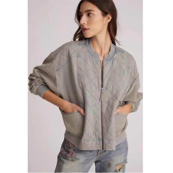 Anthropolgie Pilcro Quilted Bomber Jacket Washed Teal Blue S - Picture 2 of 12